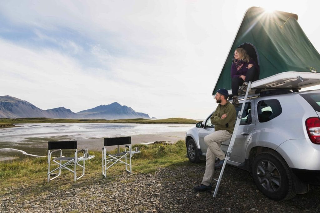 Honeymoon in Iceland, couple in a camper van