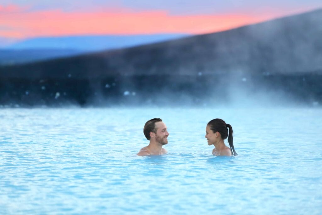 Honeymoon in Iceland, couple in the Blue Lagoon