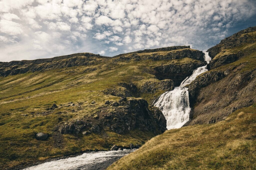 Waterfall in Hornstrandir Nature Reserven in the Westfjords of Iceland