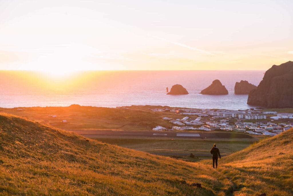 sunset in Vestmannaeyjar island in south Iceland, Westman Islands