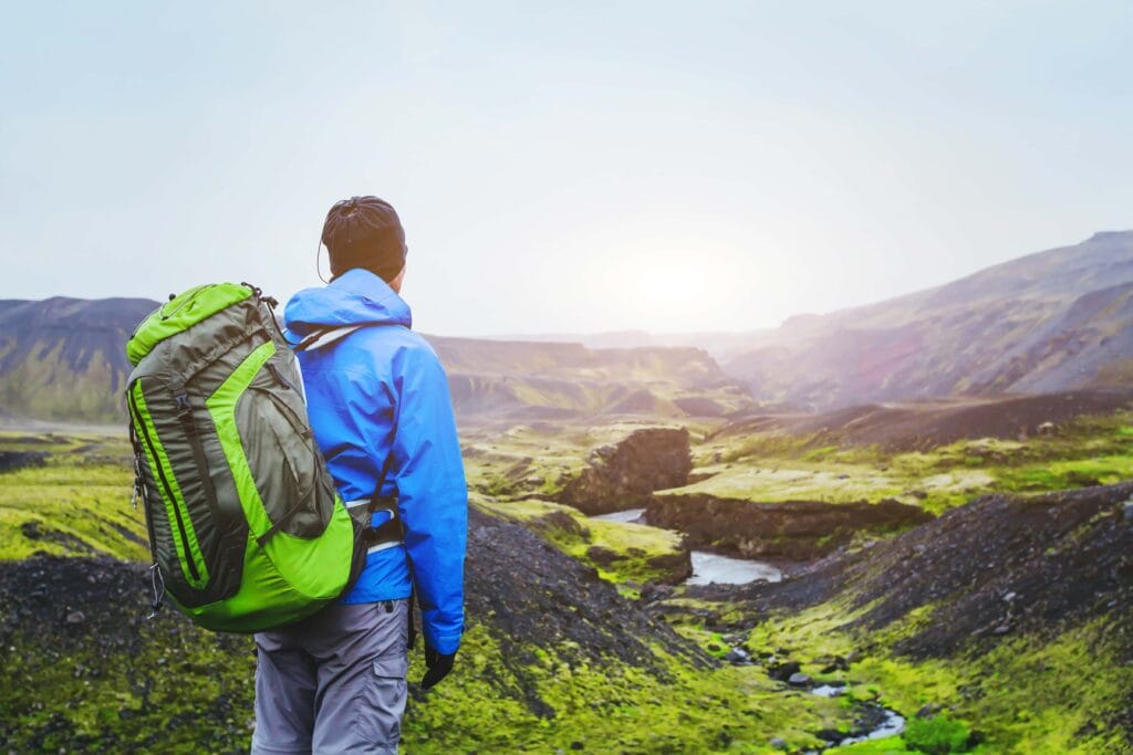 Hiking with a backpack in Iceland