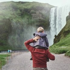 Iceland Family Travel at Skógafoss waterfall