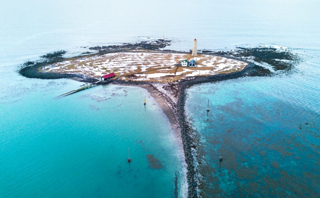 snow at Grótta lighthouse in Seltjarnarnes lighthouse