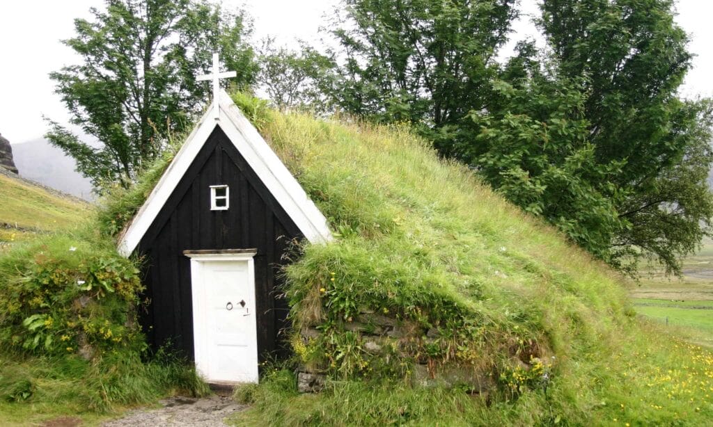 Núpsstaðakirkja turf church in south Iceland