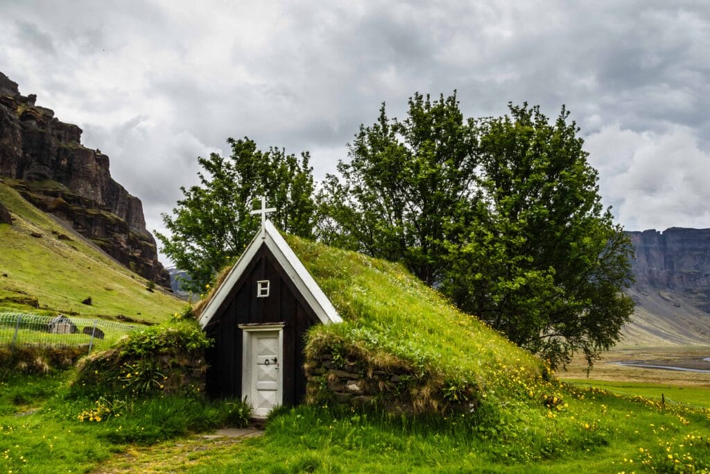 Núpsstaðakirkja turf church in south Iceland