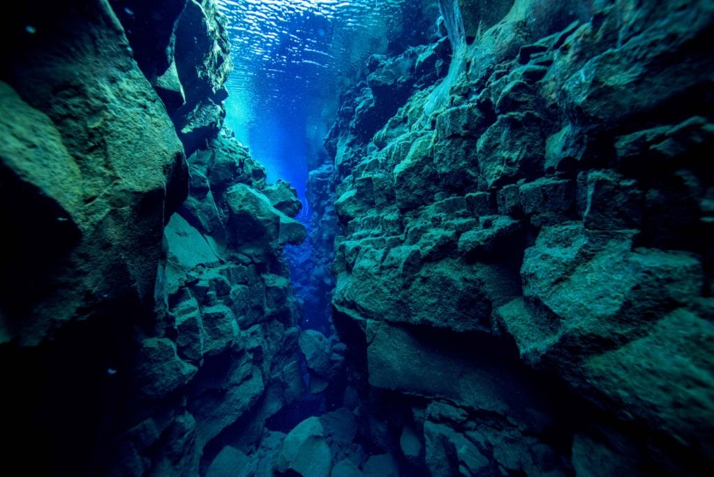 Silfra fissure in Þingvellir National Park, the rift between continents in Iceland north America and Europe