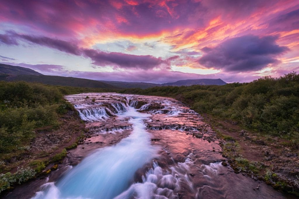 Brúarfoss waterfall in golden circle in Iceland, hidden waterfall in Iceland