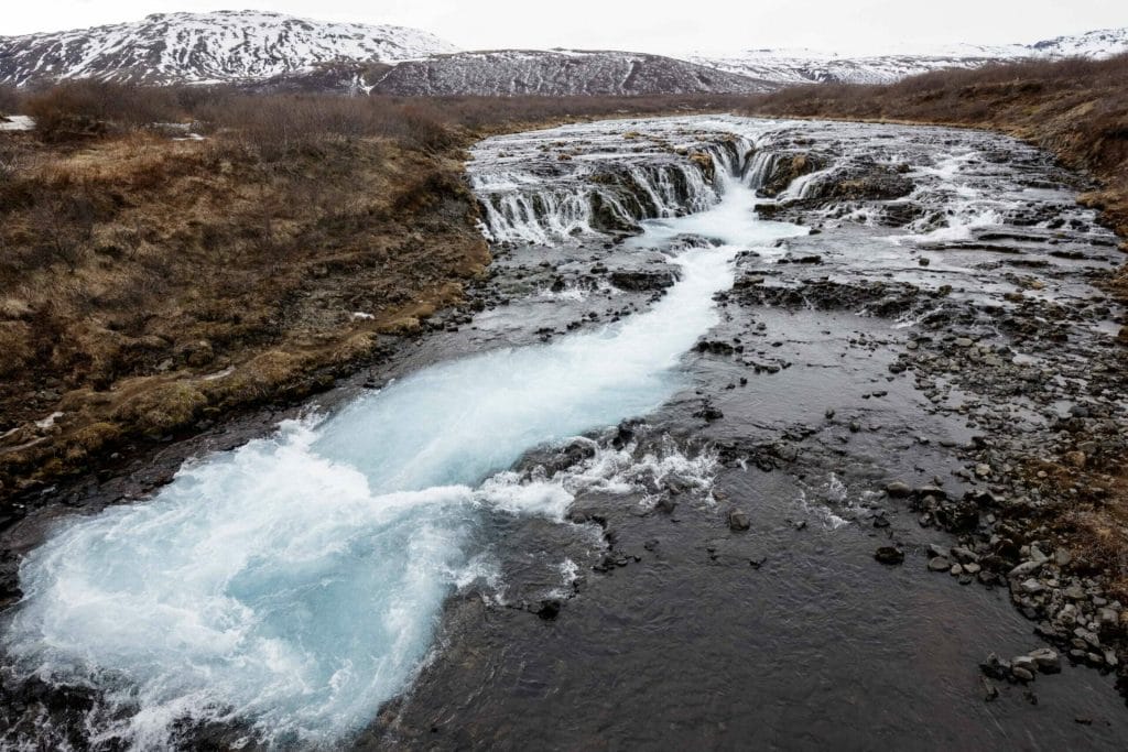 Brúarfoss waterfall in golden circle in Iceland, hidden waterfall in Iceland