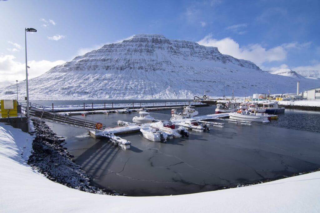 Hólmanes mountain in Eskifjörður village in the Eastfjords of Iceland