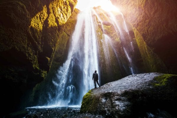 hidden waterfall in south Iceland - Gljúfrabúi