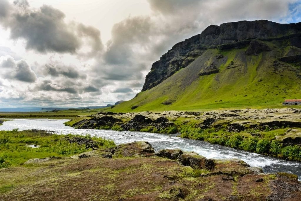 Fossálar waterfalls by the Ring road in south Iceland