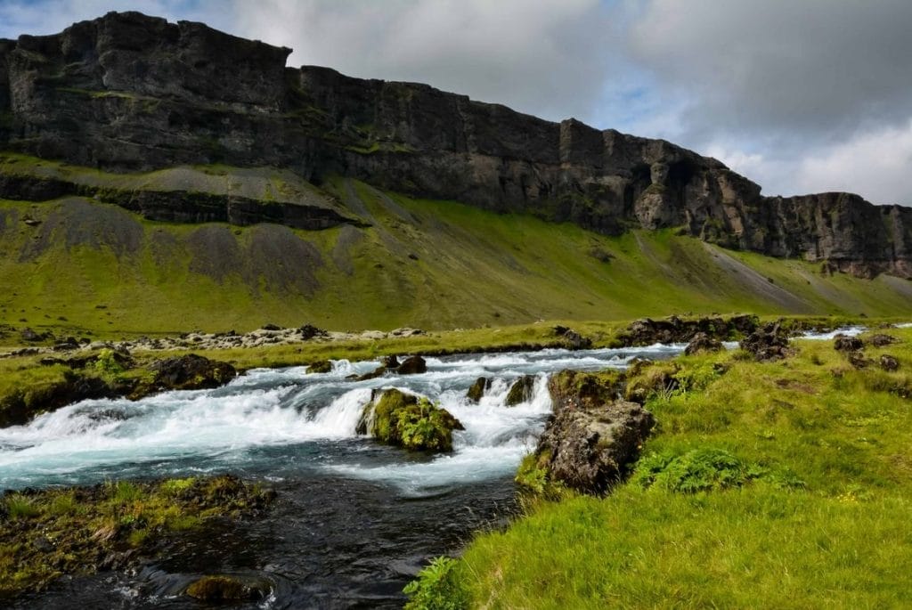 Fossálar waterfalls by the Ring road in south Iceland