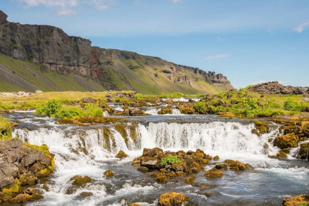 Fossálar waterfalls by the Ring road in south Iceland