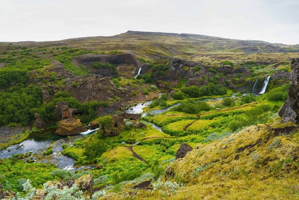 Gjafoss waterfall in Gjáin in Iceland, Golden Circle Highlands of Iceland