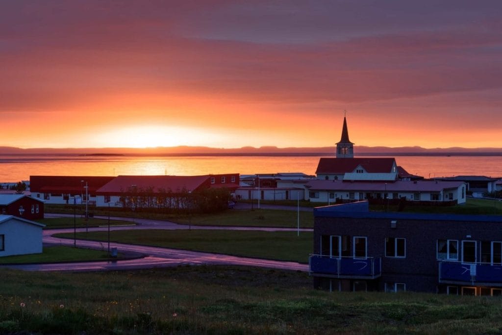 sunset at Grundarfjörður village in Snæfellsnes Peninsula