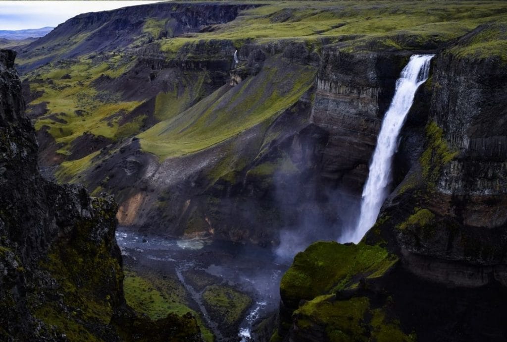 Háifoss waterfall in Golden Circle Iceland