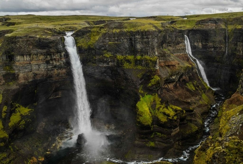 Háifoss and Granni waterfalls in Golden Circle Iceland