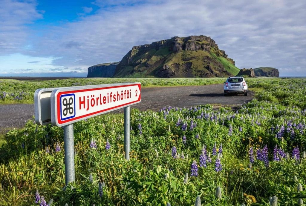Hjorleifshofdi mountain and yoda cave in south Iceland