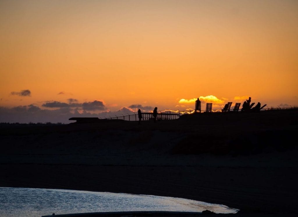 sunset at Nautholsvik geothermal beach in Reykjavik