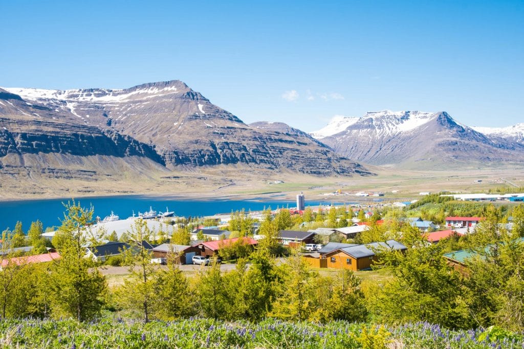 Reyðarfjörður village in Eastfjords of Iceland