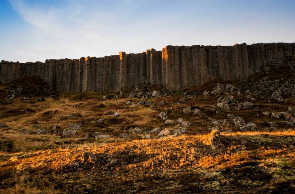 Gerðuberg basalt column cliffs in Snæfellsnes Peninsula Iceland