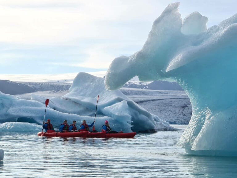 Kayak on Jokulsarlon glacier lagoon