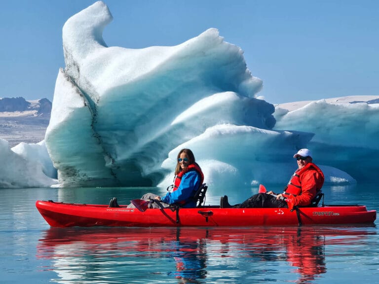 Kayak on Jokulsarlon glacier lagoon