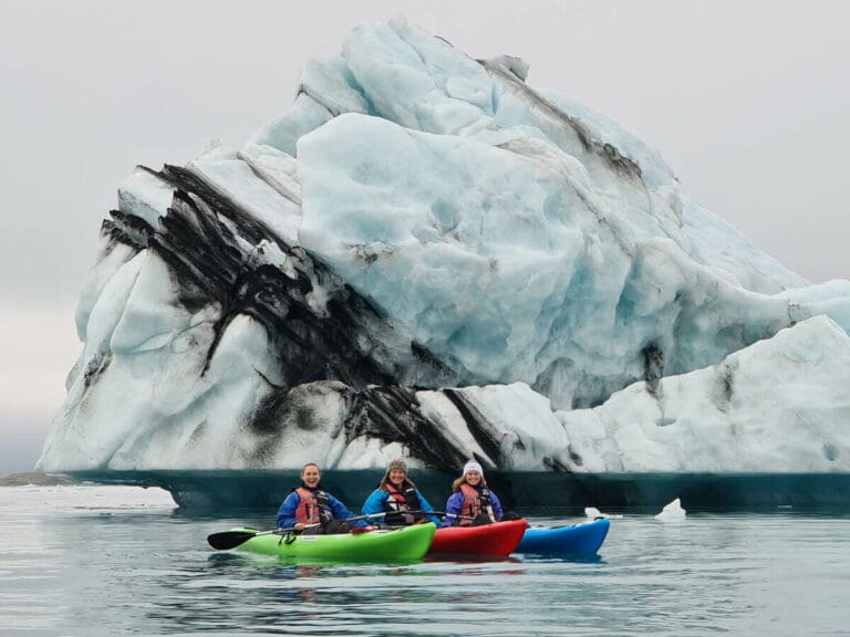 Kayak on Jokulsarlon glacier lagoon