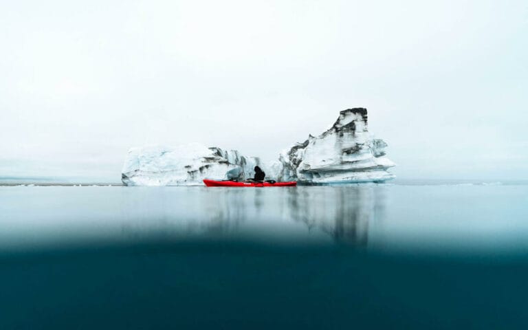 Kayak on Jokulsarlon glacier lagoon