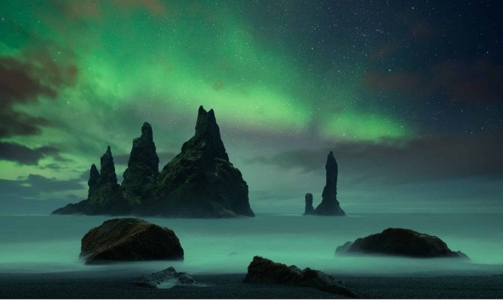 Reykjavik Northern Lights Tour, Northern Lights Iceland Tour - Reynisdrangar on Reynisfjara Black Sand Beach in South Iceland