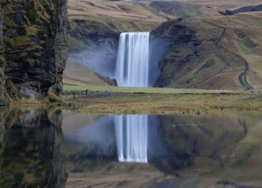 Skógafoss waterfall seen from the ring road in Iceland