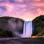 Iceland Travels | Top Sights in Iceland, Beautiful Sunset at Skógafoss Waterfall - South Iceland Must See - Midnight Sun in Iceland