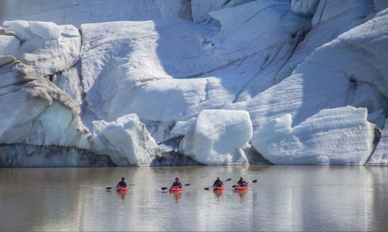 Solheimajokull glacier lagoon kayak