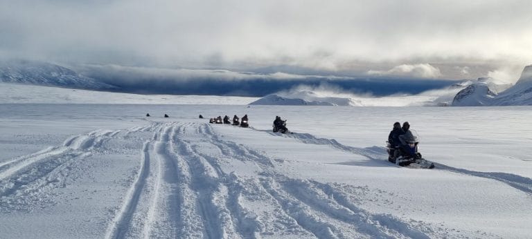 Snowmobile on Langjokull Glacier