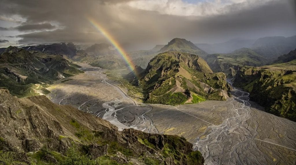 rainbow at Þórsmörk in the highlands of Iceland