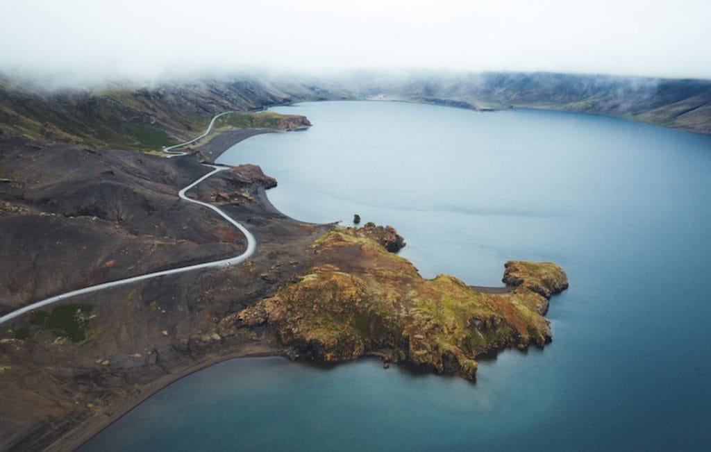 Aerial view of Lake Klaifarvatn in Reykjanes GeoPark