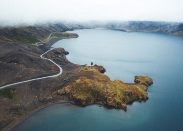 Aerial view of Lake Klaifarvatn in Reykjanes GeoPark