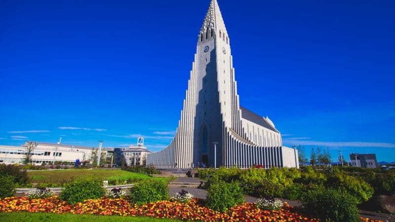 Hallgrimskirkja church in downtown Reykjavik on the Reykjavik walking tour