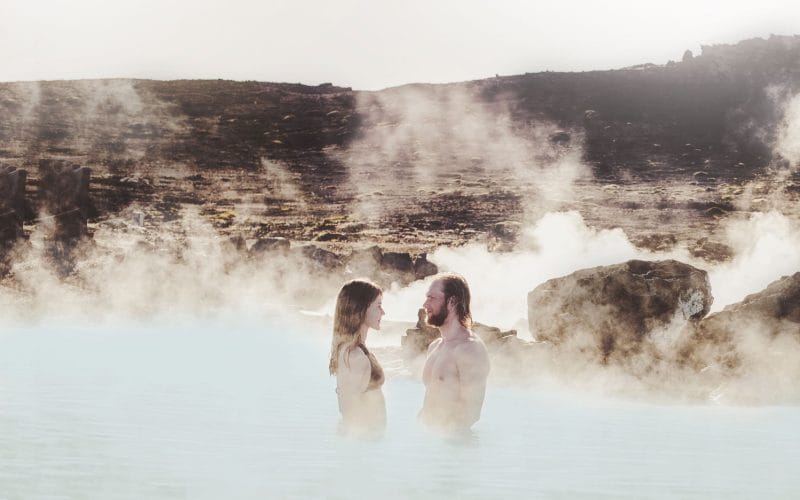 a couple in Myvatn Nature Baths in north Iceland
