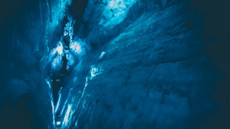 into the glacier ice cave in Langjokull