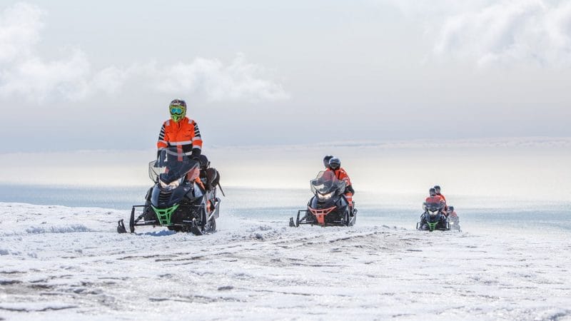 Iceland Snowmobile Tour, Snowmobile Iceland, Snowmobiling in Iceland, Snowmobile on Myrdalsjokull glacier in south Iceland