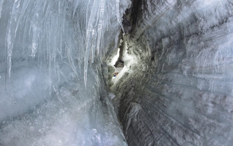 into the glacier ice cave in Langjokull