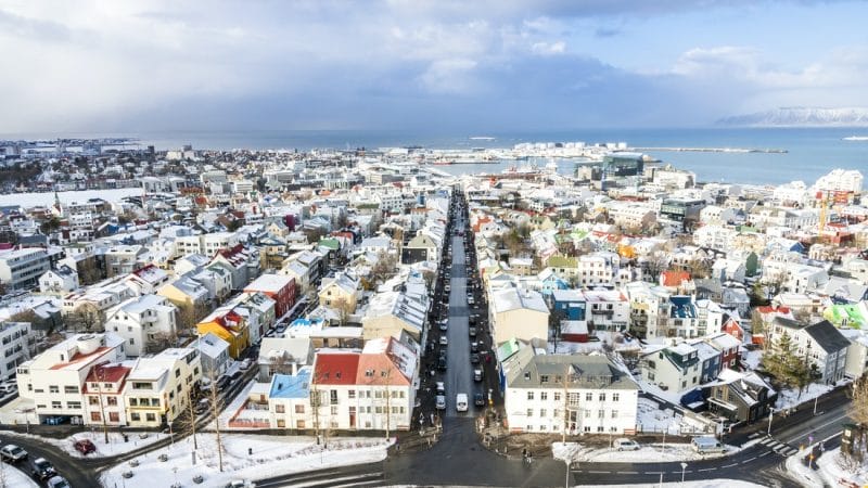 view from Hallgrimskirkja church in downtown Reykjavik on the Reykjavik walking tour