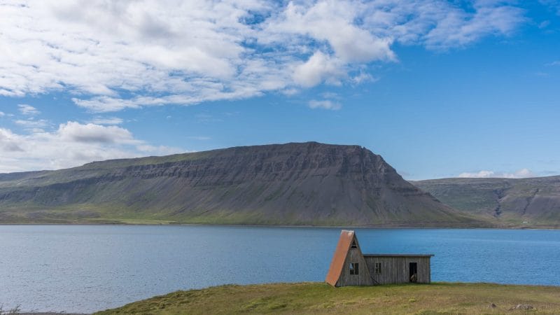 abandoned house in Bíldudalur fishing village in westfjords of Iceland
