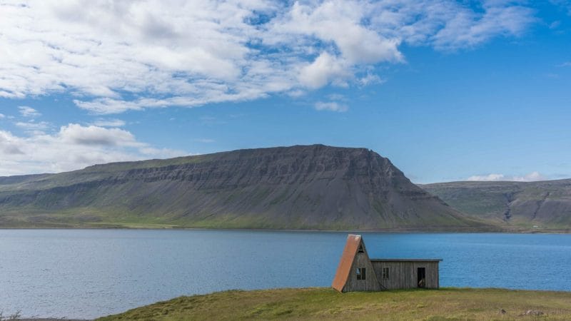 abandoned house in Bíldudalur fishing village in westfjords of Iceland