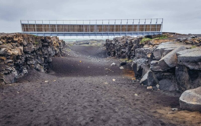 Bridge between continents in Reykjanes Peninsula Iceland, bridge between North America and Europe in Iceland