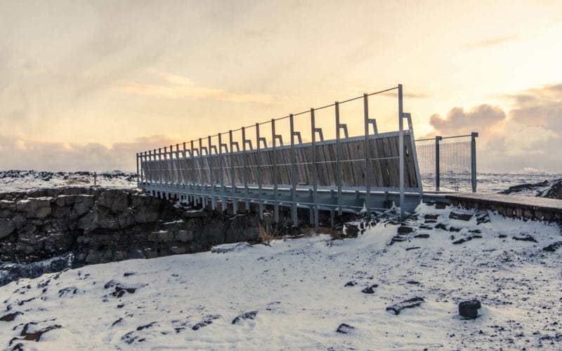 Bridge between continents in Reykjanes Peninsula Iceland, bridge between North America and Europe in Iceland