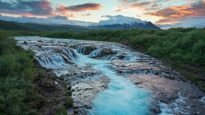 Brúarfoss waterfall in golden circle in Iceland, hidden waterfall in Iceland