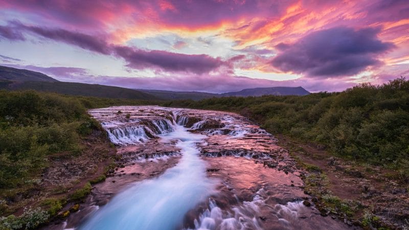 Brúarfoss waterfall in golden circle in Iceland, hidden waterfall in Iceland