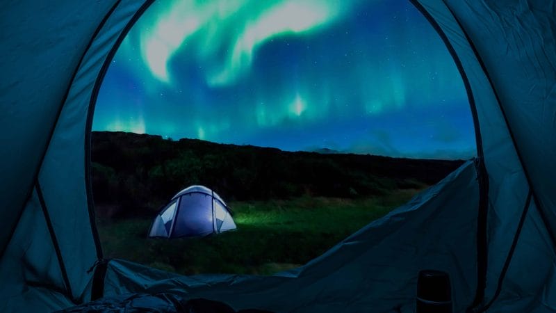 northern lights camping in Iceland